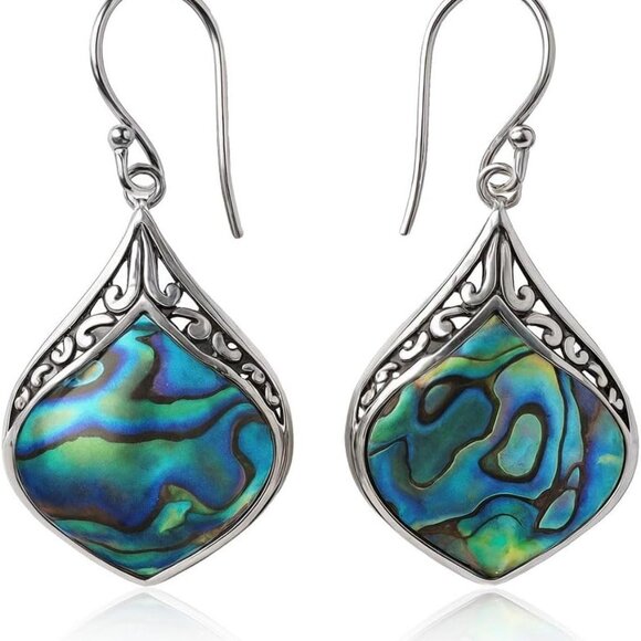 Abalone Shell Earrings Sterling Silver Women Dangle Beach Boho Gift - Picture 1 of 9